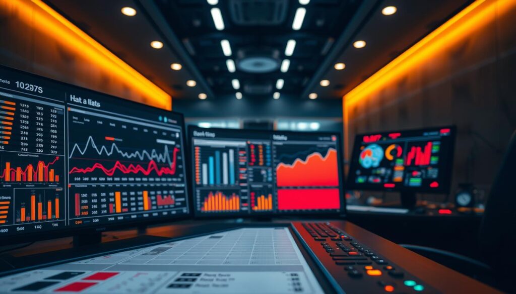 A detailed analysis of lottery data, showcased on a sleek, modern dashboard. In the foreground, a clean grid of statistical charts and graphs, illuminated by warm, focused lighting. The middle ground features a sophisticated interface with intuitive controls, hinting at the depth of the data-crunching process. In the background, a dimly lit environment evokes a sense of seriousness and professionalism, creating an atmosphere of expert analysis. The overall scene conveys the idea of a comprehensive, data-driven approach to effective lottery strategies, as envisioned by a seasoned expert.