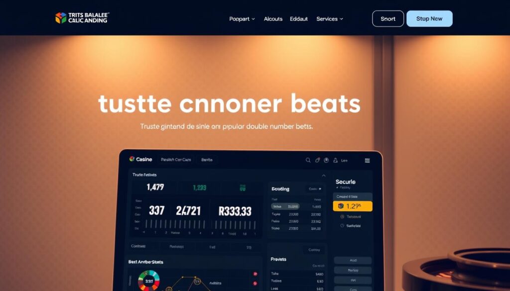 A modern, sleek website interface showcasing a trusted online gambling platform. In the foreground, a well-designed dashboard displays comprehensive statistics and analytics for popular double number bets, highlighted with bold infographic elements. The middle ground features a clean navigation menu and intuitive user controls, exuding a sense of professionalism and reliability. In the background, a subtle pattern or texture suggests a secure, regulated environment. Warm lighting and a minimalist color palette create a sophisticated, trustworthy atmosphere, inviting users to explore the platform's features with confidence.
